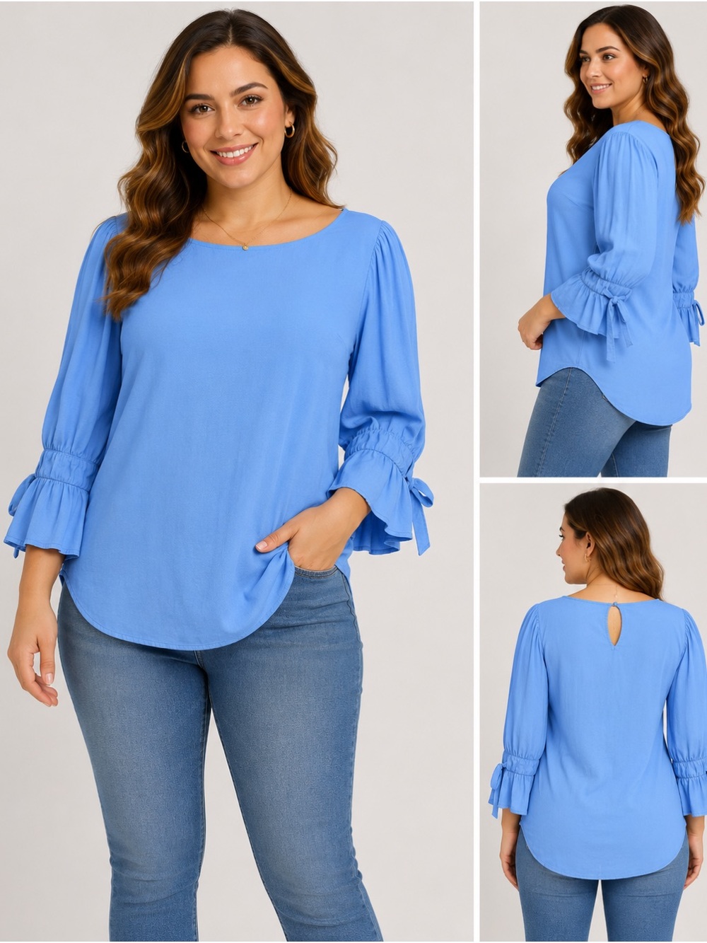 Ann Taylor Blue Bell Sleeve Tie Cuff Blouse XS
